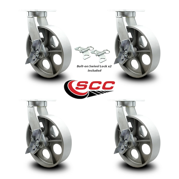 Service Caster 12 Inch Extra Heavy Duty Semi Steel Cast Iron Caster Brakes 2 Swivel Locks, 4PK SCC-KP92S1230-SSR-SLB-BSL-2-SLB-2 - main